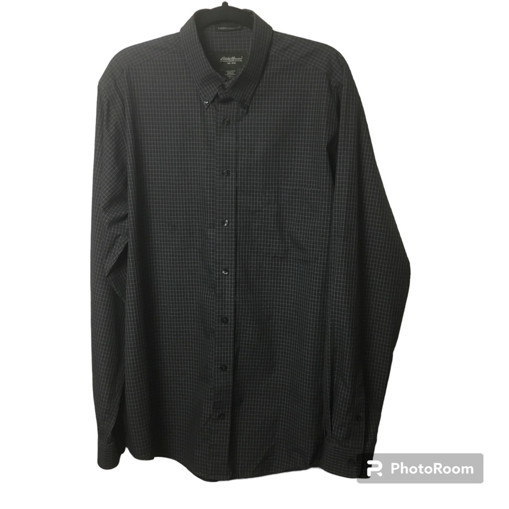 Eddie Bauer gray plaid long sleeve button down shirt. Large Tall